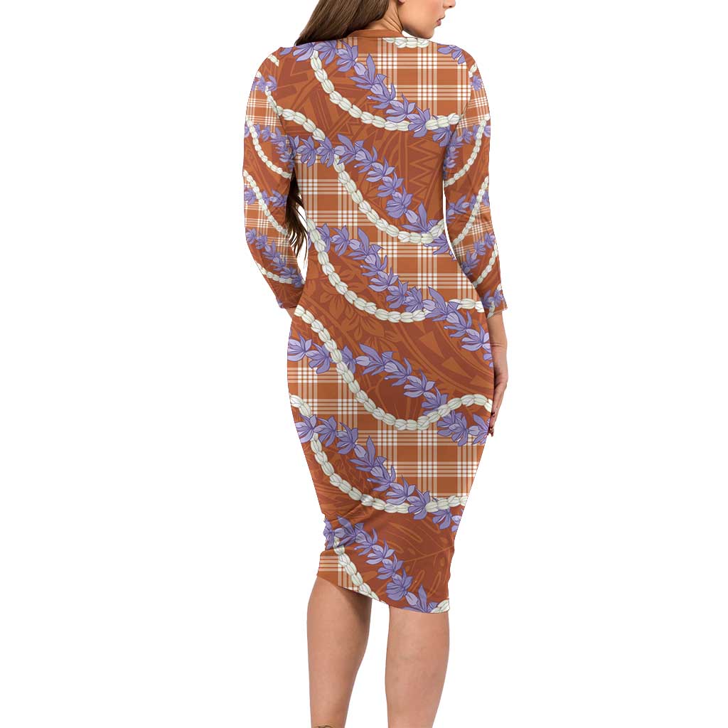 Orange Hawaii Palaka Honohono Pikake Family Matching Long Sleeve Bodycon Dress and Hawaiian Shirt Hawaiian Orchid Lei Polynesian Pattern LT14 - Polynesian Pride