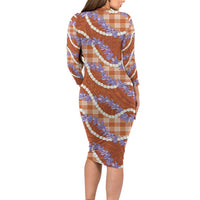 Orange Hawaii Palaka Honohono Pikake Family Matching Long Sleeve Bodycon Dress and Hawaiian Shirt Hawaiian Orchid Lei Polynesian Pattern LT14 - Polynesian Pride
