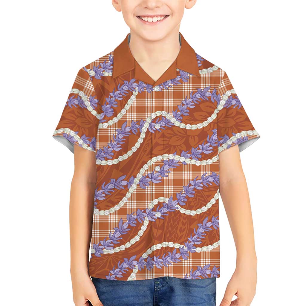 Orange Hawaii Palaka Honohono Pikake Family Matching Long Sleeve Bodycon Dress and Hawaiian Shirt Hawaiian Orchid Lei Polynesian Pattern LT14 - Polynesian Pride