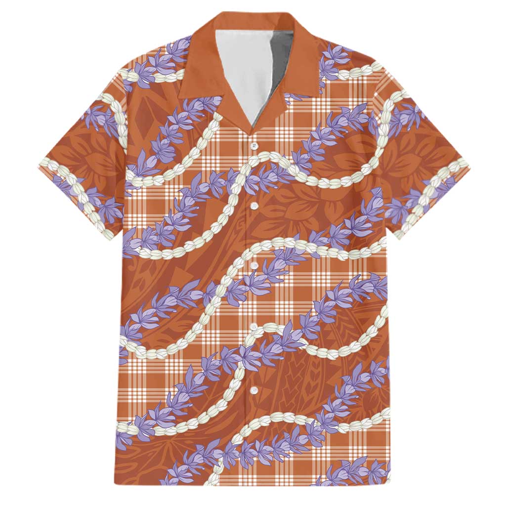 Orange Hawaii Palaka Honohono Pikake Family Matching Off The Shoulder Long Sleeve Dress and Hawaiian Shirt Hawaiian Orchid Lei Polynesian Pattern LT14 Dad's Shirt - Short Sleeve Orange - Polynesian Pride