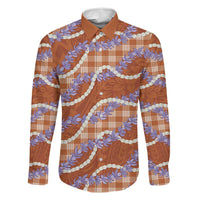 Orange Hawaii Palaka Honohono Pikake Family Matching Off Shoulder Short Dress and Hawaiian Shirt Hawaiian Orchid Lei Polynesian Pattern LT14 Dad's Shirt - Long Sleeve Orange - Polynesian Pride