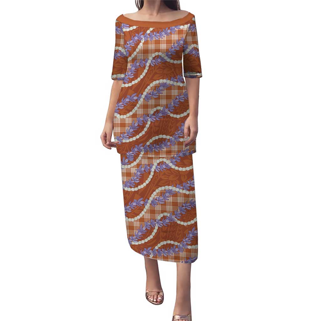 Orange Hawaii Palaka Honohono Pikake Family Matching Puletasi and Hawaiian Shirt Hawaiian Orchid Lei Polynesian Pattern LT14 Orange - Polynesian Pride