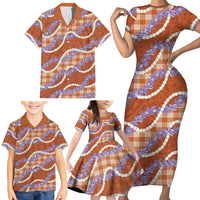 Orange Hawaii Palaka Honohono Pikake Family Matching Short Sleeve Bodycon Dress and Hawaiian Shirt Hawaiian Orchid Lei Polynesian Pattern LT14 - Polynesian Pride