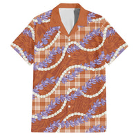 Orange Hawaii Palaka Honohono Pikake Family Matching Short Sleeve Bodycon Dress and Hawaiian Shirt Hawaiian Orchid Lei Polynesian Pattern LT14 Dad's Shirt - Short Sleeve Orange - Polynesian Pride