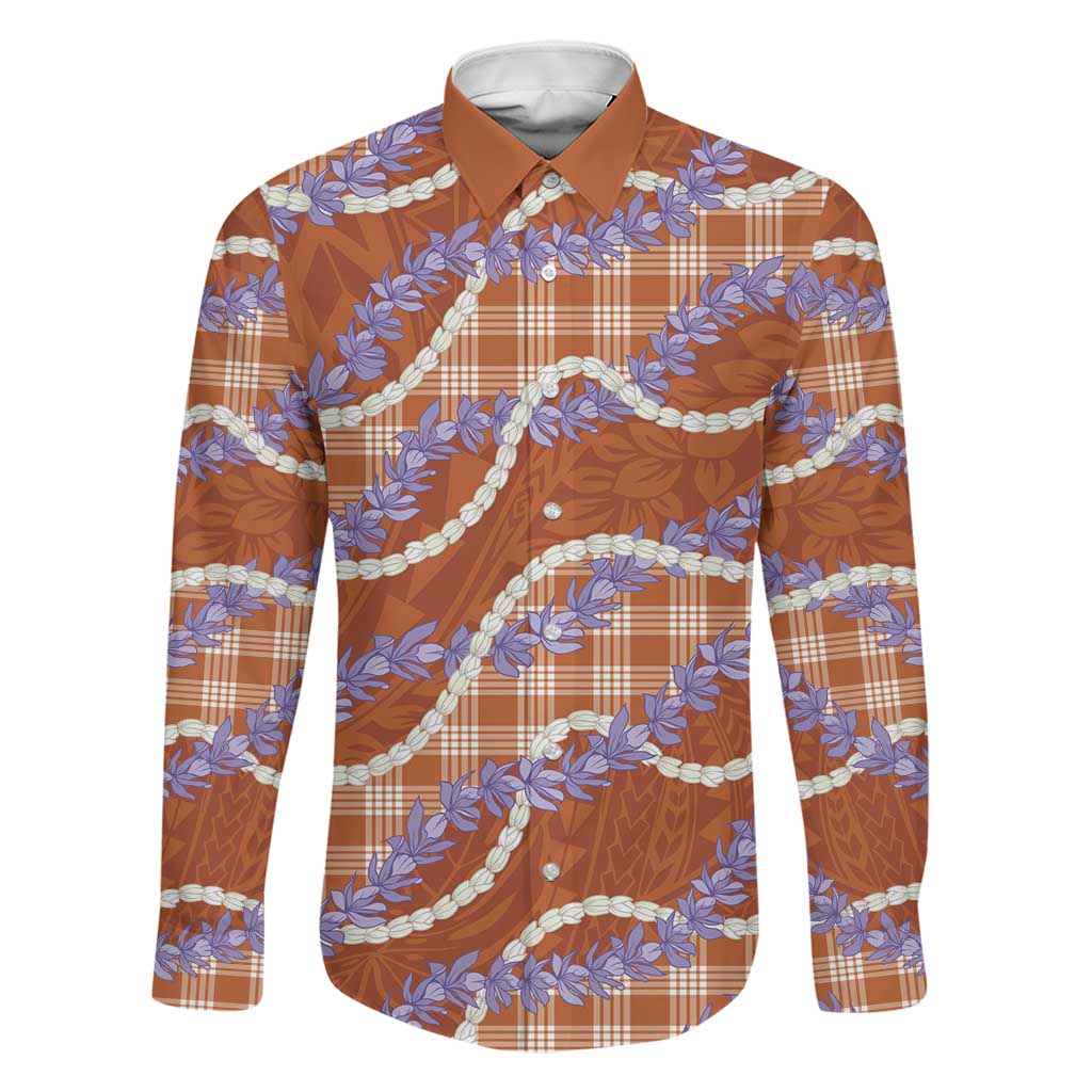Orange Hawaii Palaka Honohono Pikake Family Matching Short Sleeve Bodycon Dress and Hawaiian Shirt Hawaiian Orchid Lei Polynesian Pattern LT14 Dad's Shirt - Long Sleeve Orange - Polynesian Pride