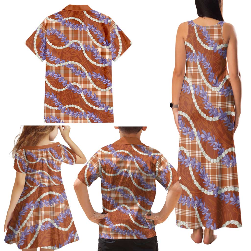 Orange Hawaii Palaka Honohono Pikake Family Matching Tank Maxi Dress and Hawaiian Shirt Hawaiian Orchid Lei Polynesian Pattern LT14 - Polynesian Pride