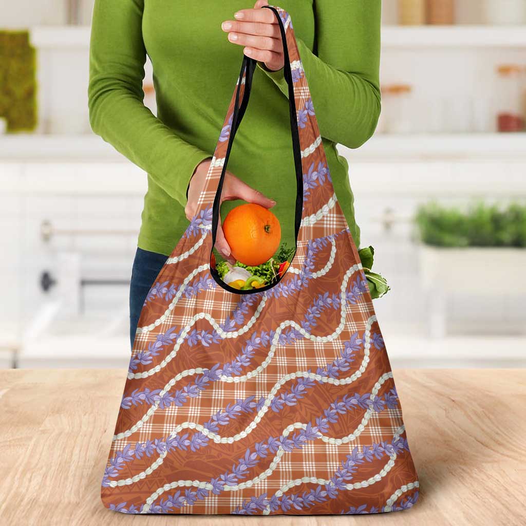 Orange Hawaii Palaka Honohono Pikake Grocery Bag Hawaiian Orchid Lei Polynesian Pattern - Polynesian Pride