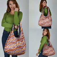 Orange Hawaii Palaka Honohono Pikake Grocery Bag Hawaiian Orchid Lei Polynesian Pattern - Polynesian Pride
