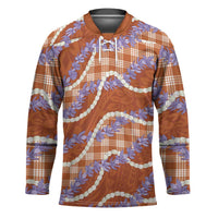 Orange Hawaii Palaka Honohono Pikake Hockey Jersey Hawaiian Orchid Lei Polynesian Pattern - Polynesian Pride