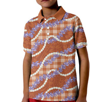 Orange Hawaii Palaka Honohono Pikake Kid Polo Shirt Hawaiian Orchid Lei Polynesian Pattern - Polynesian Pride