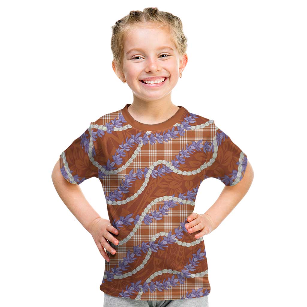 Orange Hawaii Palaka Honohono Pikake Kid T Shirt Hawaiian Orchid Lei Polynesian Pattern - Polynesian Pride