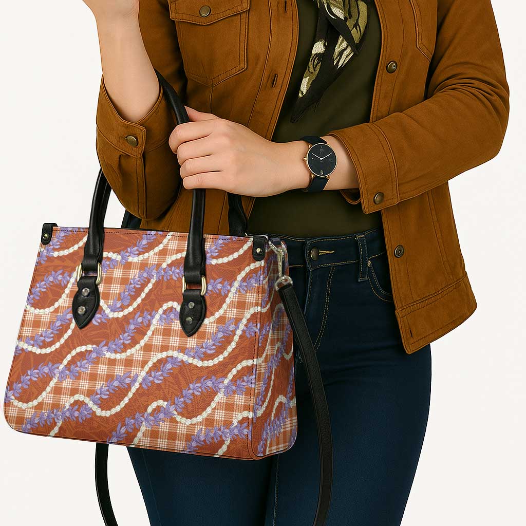 Orange Hawaii Palaka Honohono Pikake Leather Bag Hawaiian Orchid Lei Polynesian Pattern - Polynesian Pride