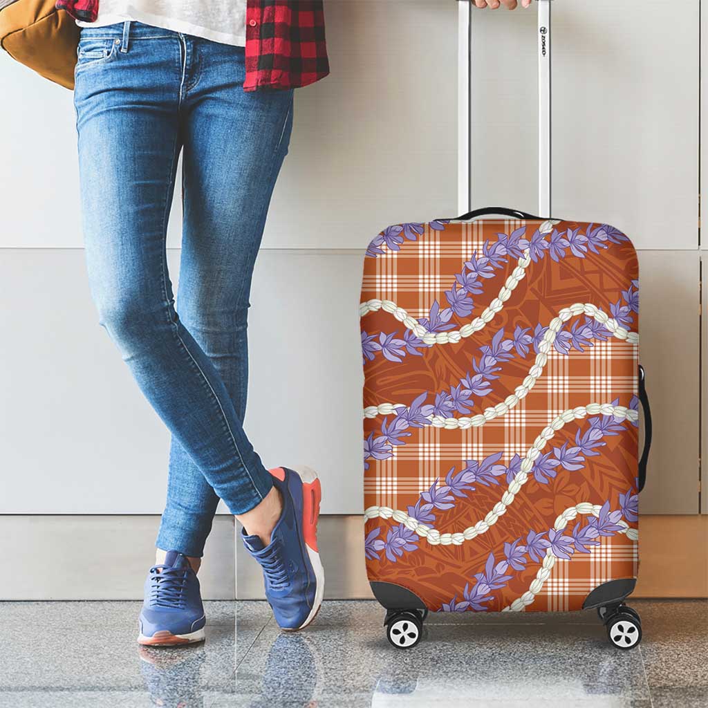Orange Hawaii Palaka Honohono Pikake Luggage Cover Hawaiian Orchid Lei Polynesian Pattern - Polynesian Pride