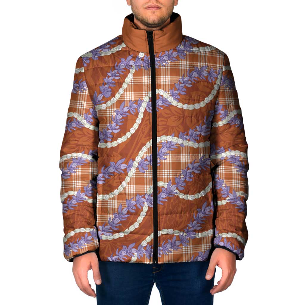 Orange Hawaii Palaka Honohono Pikake Padded Jacket Hawaiian Orchid Lei Polynesian Pattern LT14 Men Orange - Polynesian Pride