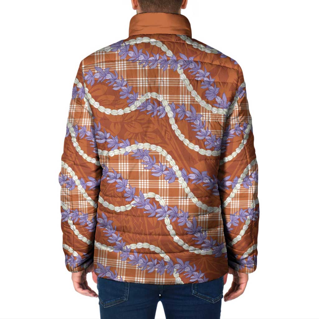 Orange Hawaii Palaka Honohono Pikake Padded Jacket Hawaiian Orchid Lei Polynesian Pattern LT14 - Polynesian Pride