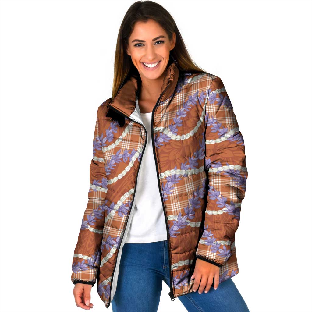 Orange Hawaii Palaka Honohono Pikake Padded Jacket Hawaiian Orchid Lei Polynesian Pattern LT14 Women Orange - Polynesian Pride