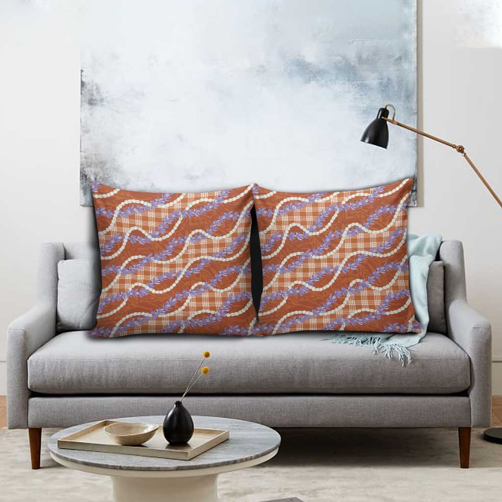 Orange Hawaii Palaka Honohono Pikake Pillow Cover Hawaiian Orchid Lei Polynesian Pattern - Polynesian Pride