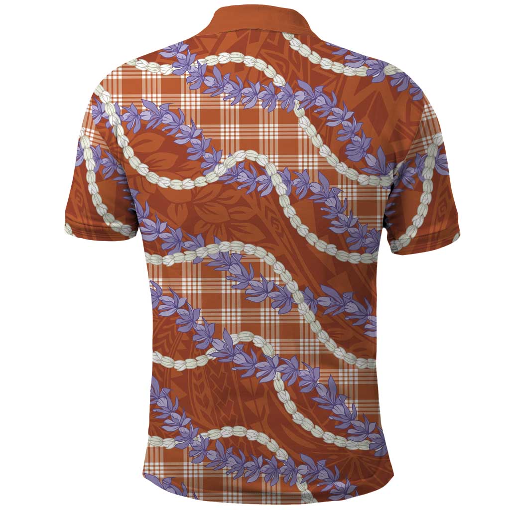 Orange Hawaii Palaka Honohono Pikake Polo Shirt Hawaiian Orchid Lei Polynesian Pattern - Polynesian Pride