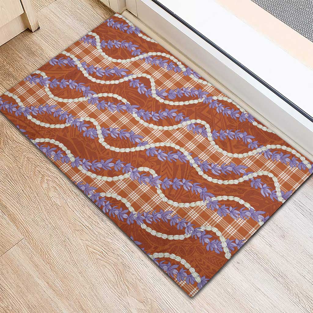 Orange Hawaii Palaka Honohono Pikake Rubber Doormat Hawaiian Orchid Lei Polynesian Pattern LT14 - Polynesian Pride