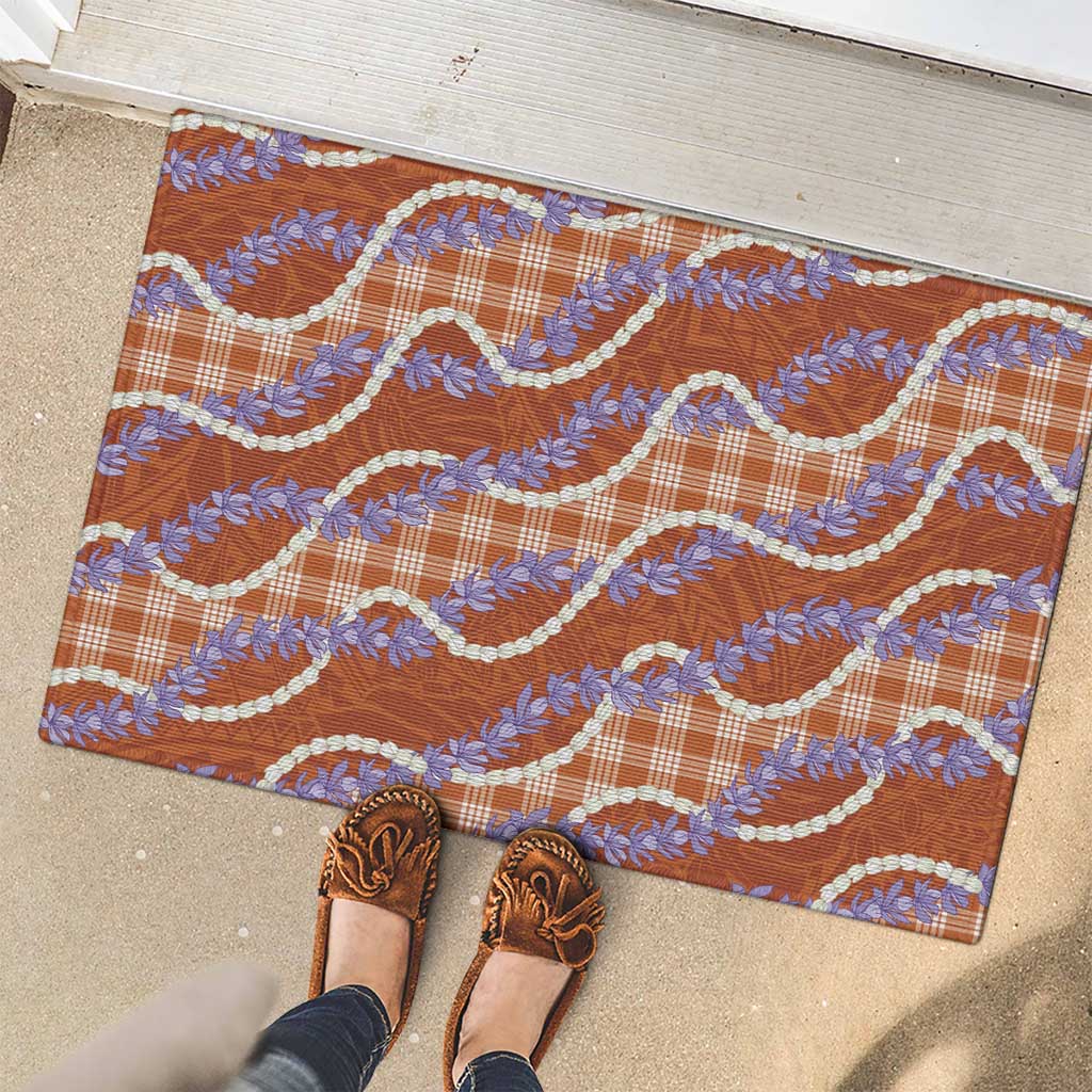 Orange Hawaii Palaka Honohono Pikake Rubber Doormat Hawaiian Orchid Lei Polynesian Pattern LT14 - Polynesian Pride
