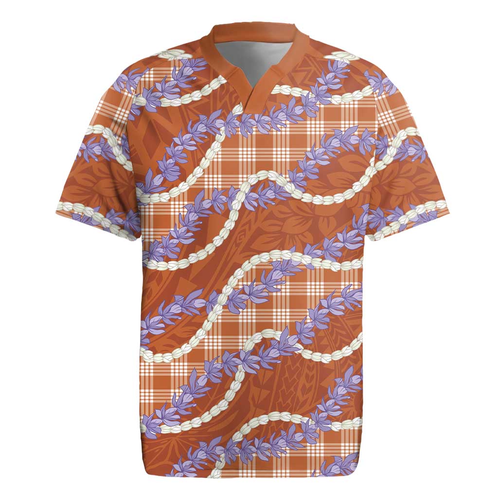 Orange Hawaii Palaka Honohono Pikake Rugby Jersey Hawaiian Orchid Lei Polynesian Pattern - Polynesian Pride