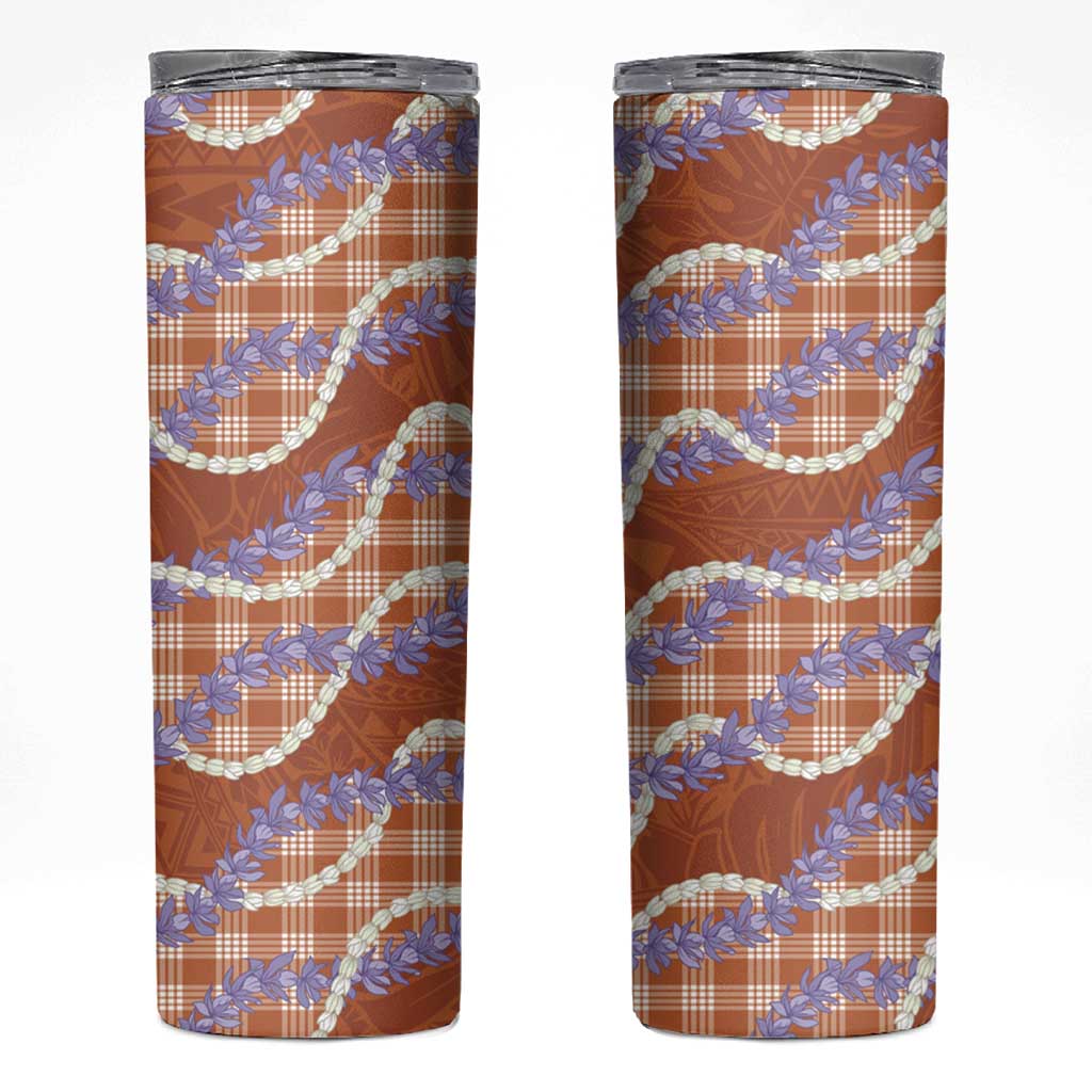 Orange Hawaii Palaka Honohono Pikake Skinny Tumbler Hawaiian Orchid Lei Polynesian Pattern LT14 Orange - Polynesian Pride