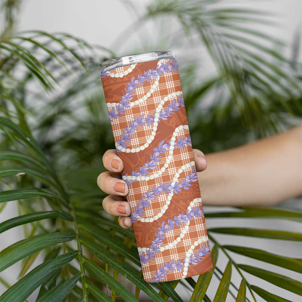 Orange Hawaii Palaka Honohono Pikake Skinny Tumbler Hawaiian Orchid Lei Polynesian Pattern LT14 - Polynesian Pride