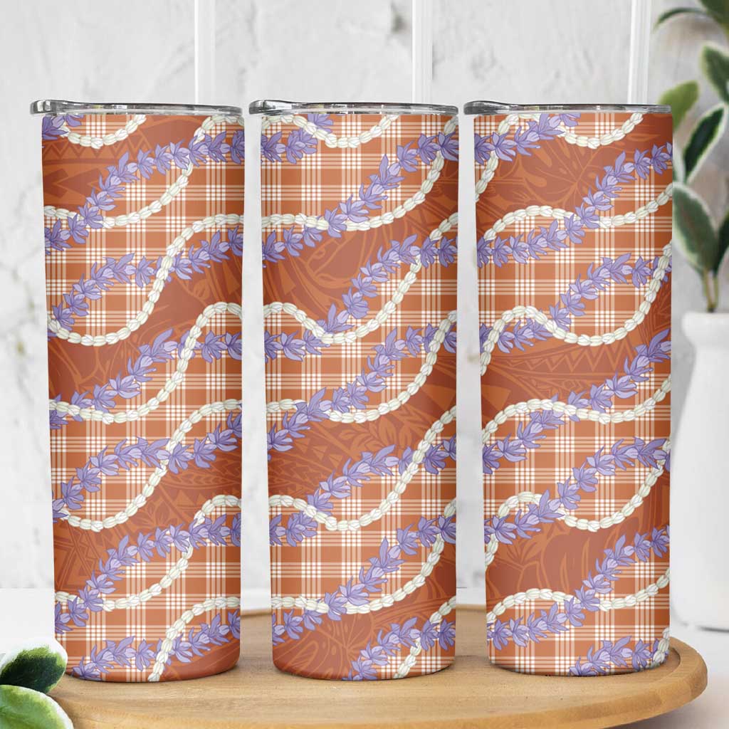 Orange Hawaii Palaka Honohono Pikake Skinny Tumbler Hawaiian Orchid Lei Polynesian Pattern LT14 - Polynesian Pride