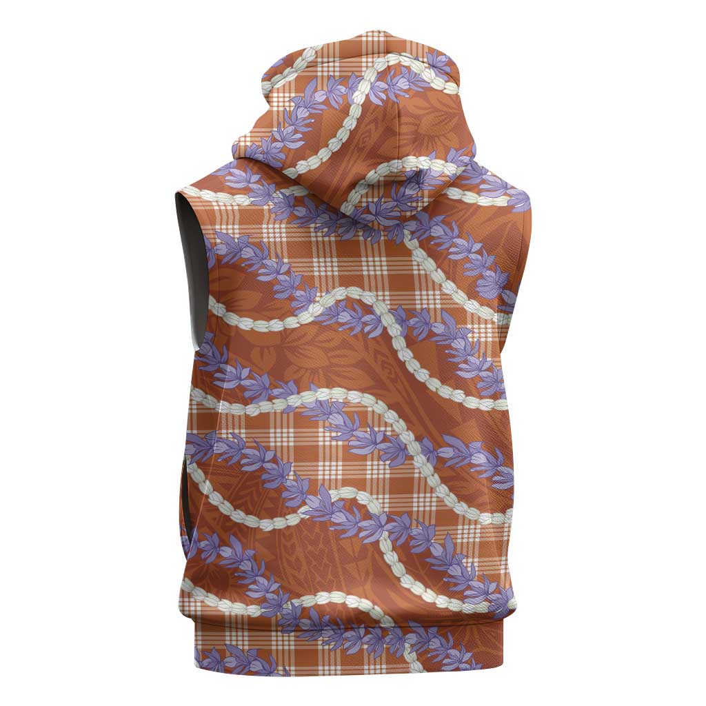 Orange Hawaii Palaka Honohono Pikake Sleeveless Zip Hoodie Hawaiian Orchid Lei Polynesian Pattern - Polynesian Pride