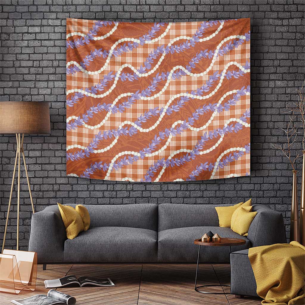 Orange Hawaii Palaka Honohono Pikake Tapestry Hawaiian Orchid Lei Polynesian Pattern - Polynesian Pride