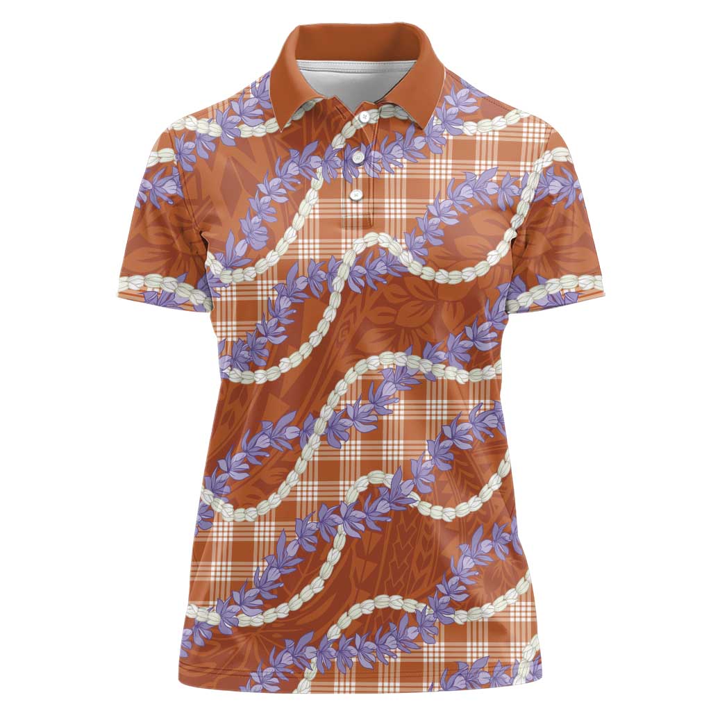 Orange Hawaii Palaka Honohono Pikake Women Polo Shirt Hawaiian Orchid Lei Polynesian Pattern LT14 Female Orange - Polynesian Pride