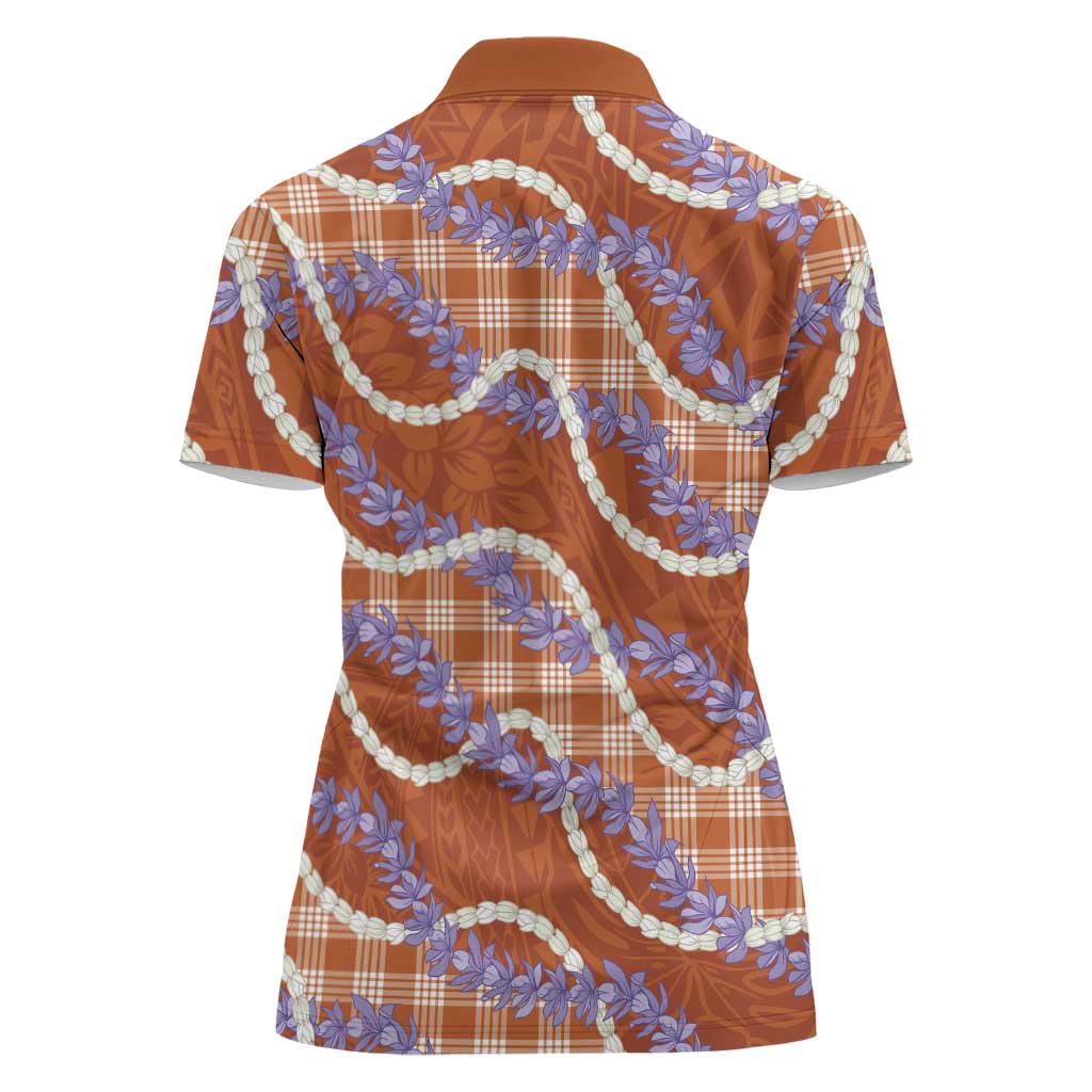 Orange Hawaii Palaka Honohono Pikake Women Polo Shirt Hawaiian Orchid Lei Polynesian Pattern LT14 - Polynesian Pride
