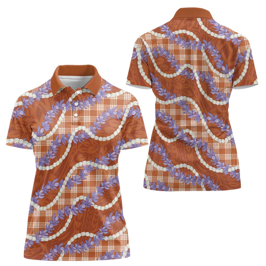 Orange Hawaii Palaka Honohono Pikake Women Polo Shirt Hawaiian Orchid Lei Polynesian Pattern LT14 - Polynesian Pride