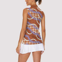 Orange Hawaii Palaka Honohono Pikake Women Sleeveless Polo Shirt Hawaiian Orchid Lei Polynesian Pattern LT14 - Polynesian Pride