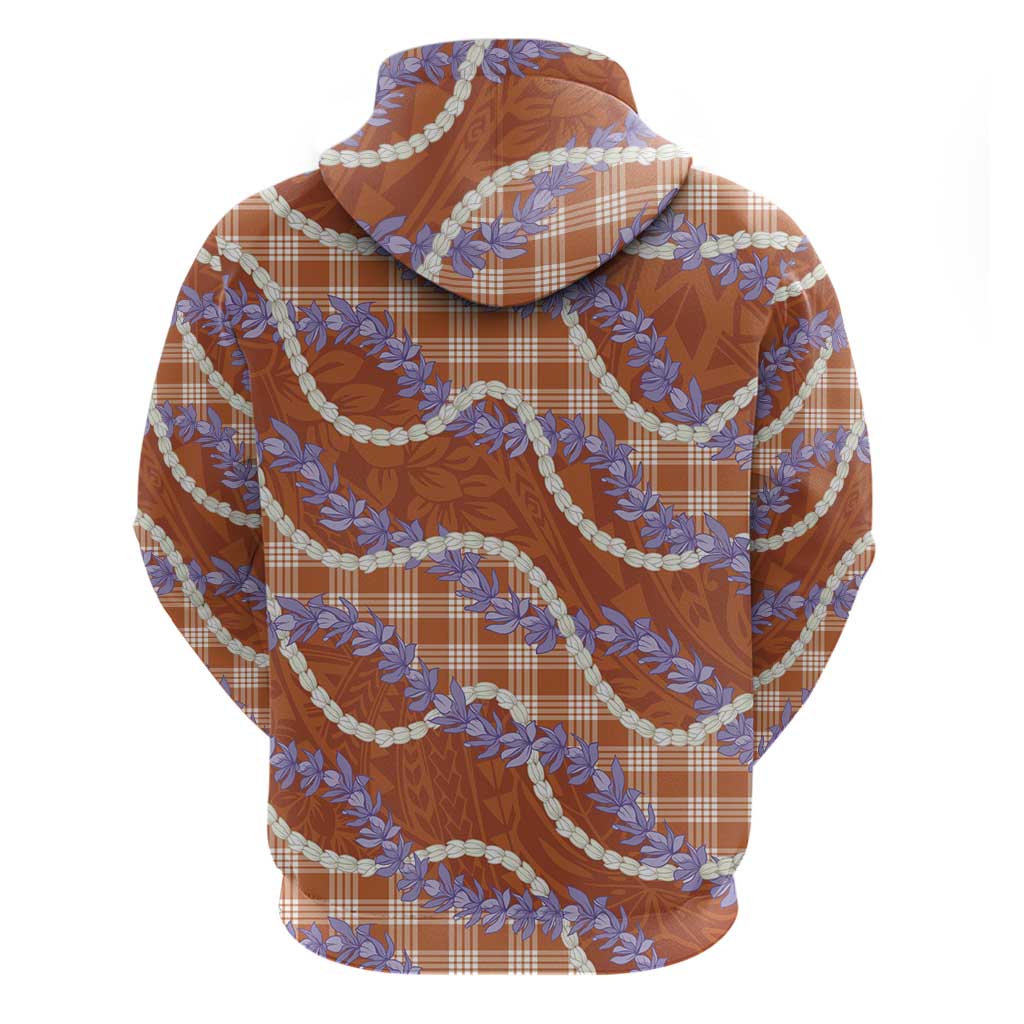 Orange Hawaii Palaka Honohono Pikake Zip Hoodie Hawaiian Orchid Lei Polynesian Pattern - Polynesian Pride