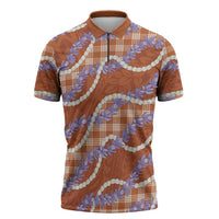 Orange Hawaii Palaka Honohono Pikake Zipper Polo Shirt Hawaiian Orchid Lei Polynesian Pattern - Polynesian Pride