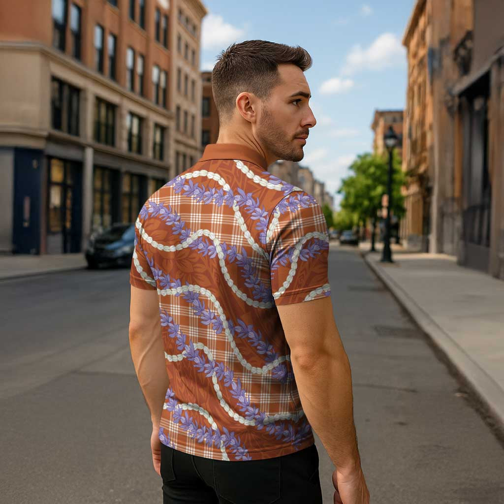 Orange Hawaii Palaka Honohono Pikake Zipper Polo Shirt Hawaiian Orchid Lei Polynesian Pattern - Polynesian Pride