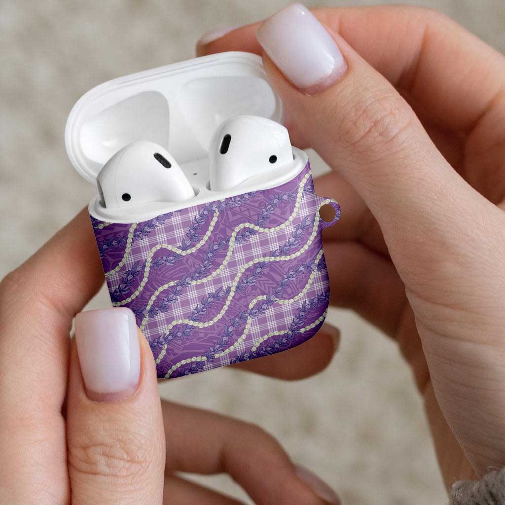 Purple Hawaii Palaka Honohono Pikake AirPods Case Hawaiian Orchid Lei Polynesian Pattern - Polynesian Pride