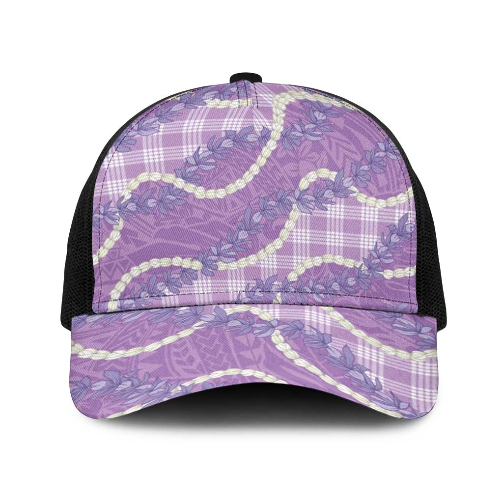 Purple Hawaii Palaka Honohono Pikake Baseball Net Cap Hawaiian Orchid Lei Polynesian Pattern - Polynesian Pride