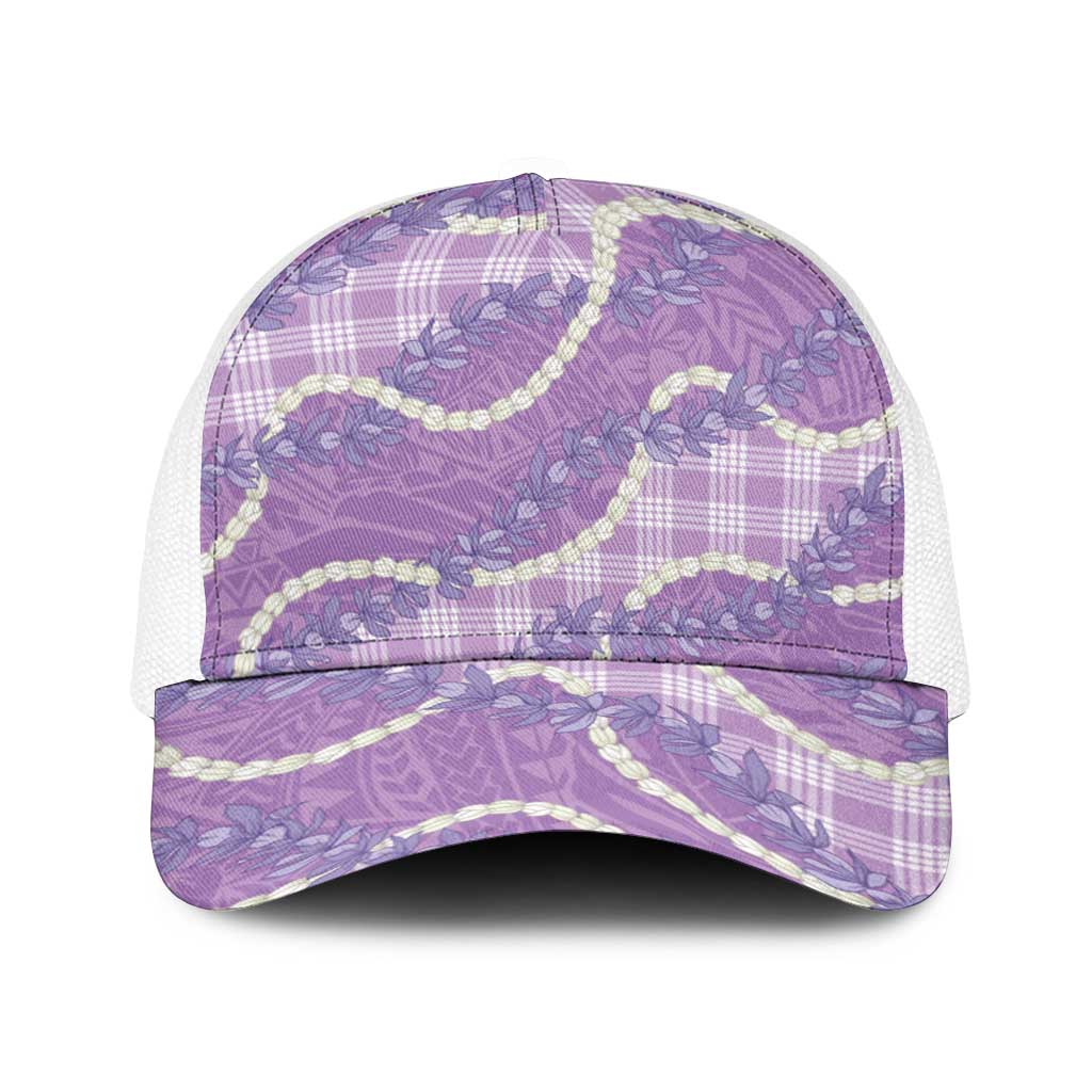 Purple Hawaii Palaka Honohono Pikake Baseball Net Cap Hawaiian Orchid Lei Polynesian Pattern - Polynesian Pride