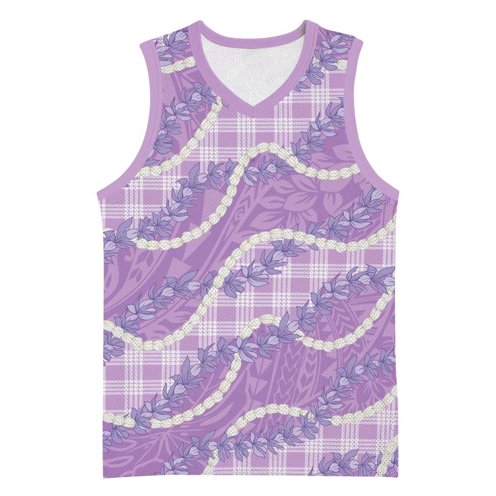 Purple Hawaii Palaka Honohono Pikake Basketball Jersey Hawaiian Orchid Lei Polynesian Pattern - Polynesian Pride