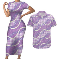 Purple Hawaii Palaka Honohono Pikake Couples Matching Short Sleeve Bodycon Dress and Hawaiian Shirt Hawaiian Orchid Lei Polynesian Pattern LT14 Purple - Polynesian Pride