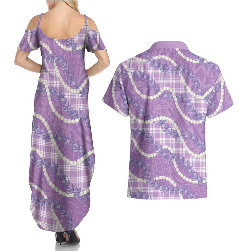 Purple Hawaii Palaka Honohono Pikake Couples Matching Summer Maxi Dress and Hawaiian Shirt Hawaiian Orchid Lei Polynesian Pattern LT14 - Polynesian Pride