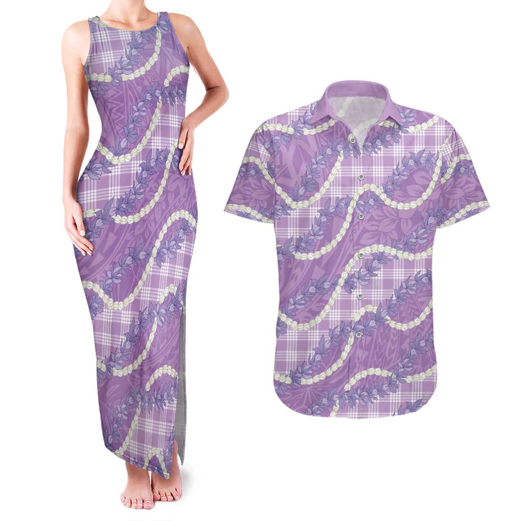 Purple Hawaii Palaka Honohono Pikake Couples Matching Tank Maxi Dress and Hawaiian Shirt Hawaiian Orchid Lei Polynesian Pattern LT14 Purple - Polynesian Pride