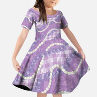 Purple Hawaii Palaka Honohono Pikake Family Matching Long Sleeve Bodycon Dress and Hawaiian Shirt Hawaiian Orchid Lei Polynesian Pattern LT14 Daughter's Dress Purple - Polynesian Pride