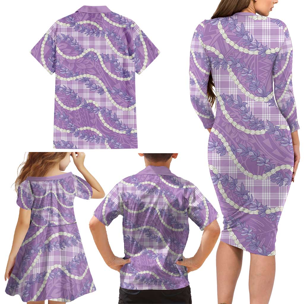 Purple Hawaii Palaka Honohono Pikake Family Matching Long Sleeve Bodycon Dress and Hawaiian Shirt Hawaiian Orchid Lei Polynesian Pattern LT14 - Polynesian Pride