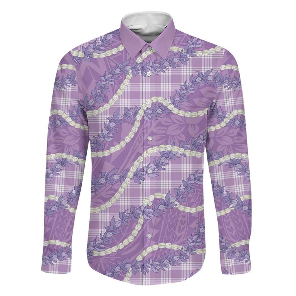Purple Hawaii Palaka Honohono Pikake Family Matching Long Sleeve Bodycon Dress and Hawaiian Shirt Hawaiian Orchid Lei Polynesian Pattern LT14 Dad's Shirt - Long Sleeve Purple - Polynesian Pride