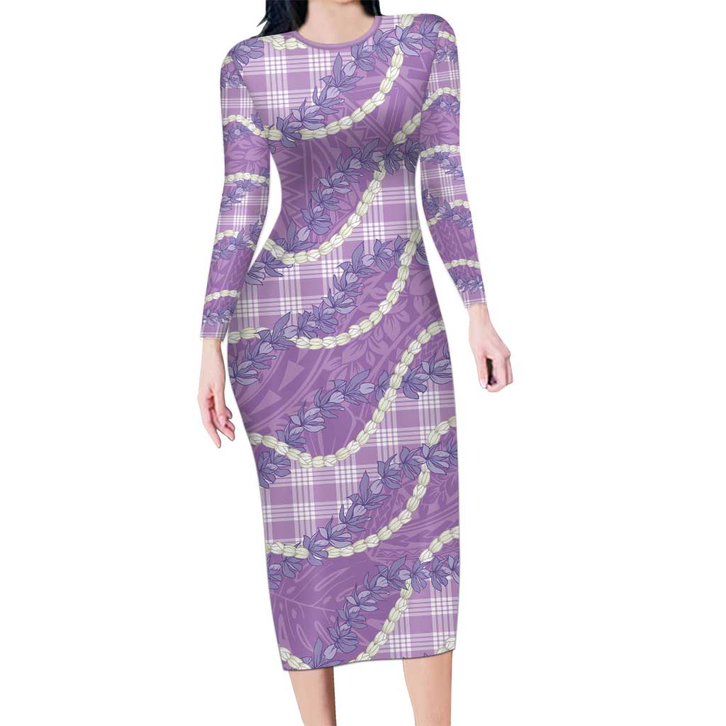 Purple Hawaii Palaka Honohono Pikake Family Matching Long Sleeve Bodycon Dress and Hawaiian Shirt Hawaiian Orchid Lei Polynesian Pattern LT14 Purple - Polynesian Pride