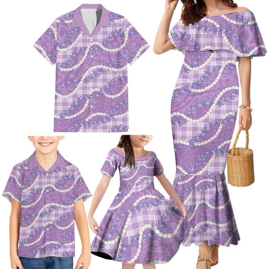 Purple Hawaii Palaka Honohono Pikake Family Matching Mermaid Dress and Hawaiian Shirt Hawaiian Orchid Lei Polynesian Pattern LT14 - Polynesian Pride