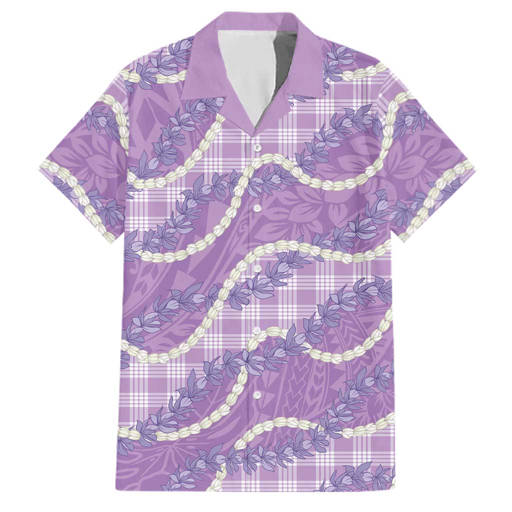 Purple Hawaii Palaka Honohono Pikake Family Matching Off Shoulder Maxi Dress and Hawaiian Shirt Hawaiian Orchid Lei Polynesian Pattern LT14 Dad's Shirt - Short Sleeve Purple - Polynesian Pride